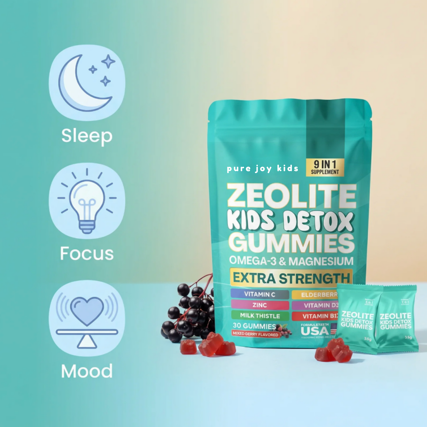 Pure Joy Kids Detox Gummies - Plant Based Gelatin